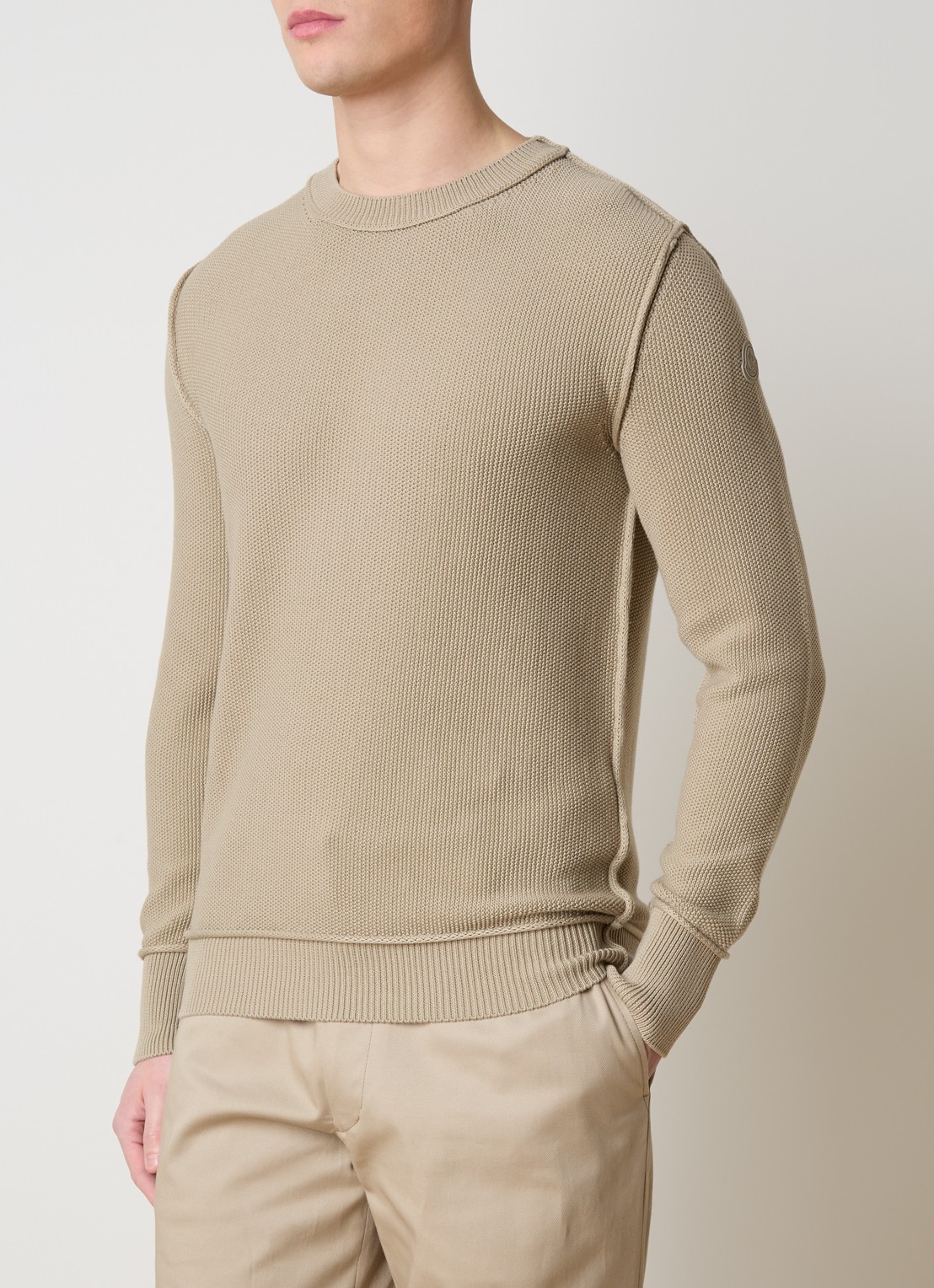 Moncler Grofgebreide trui met logo - detail khaki