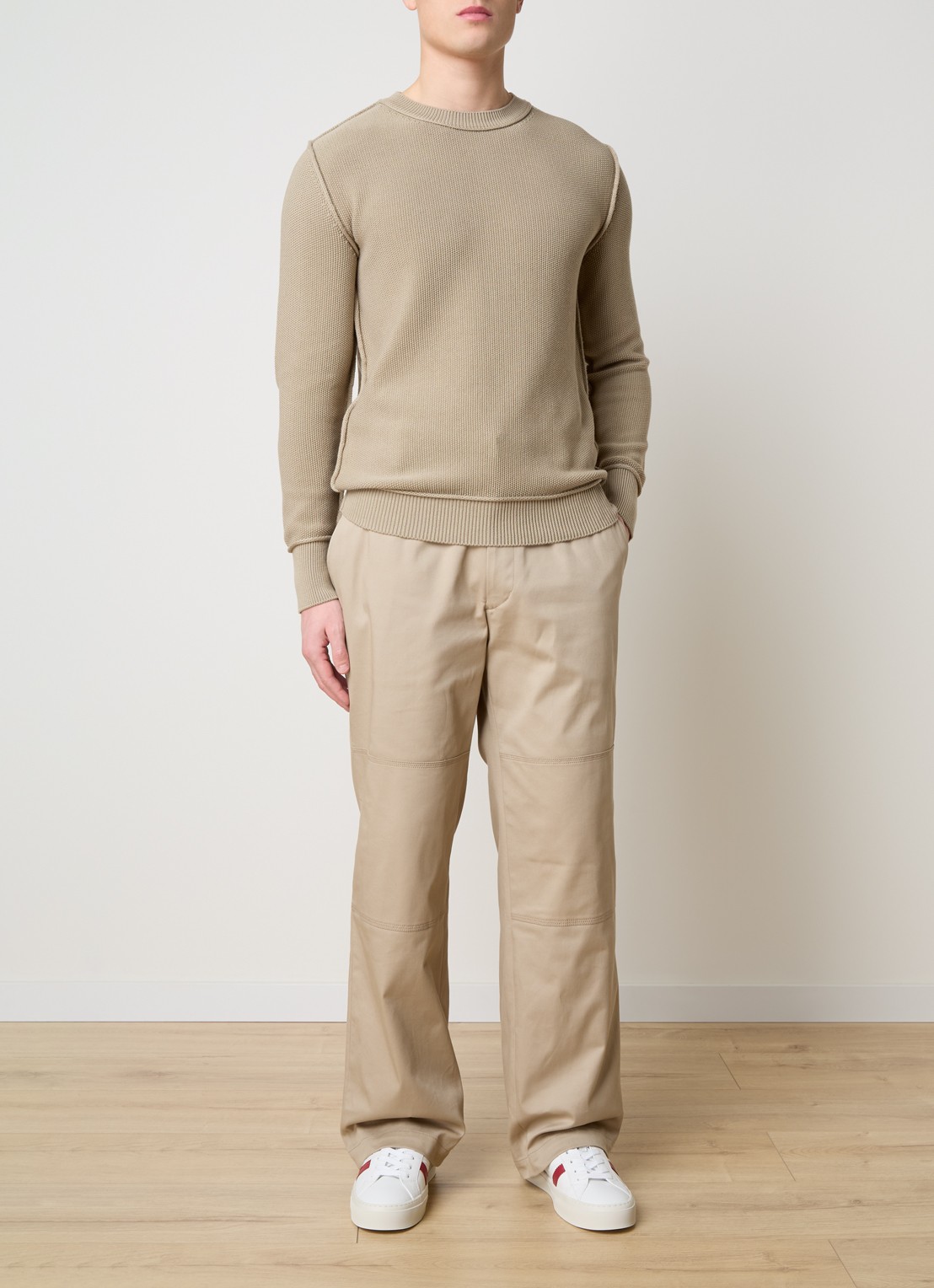 Moncler Grofgebreide trui met logo - voorkant 4 khaki