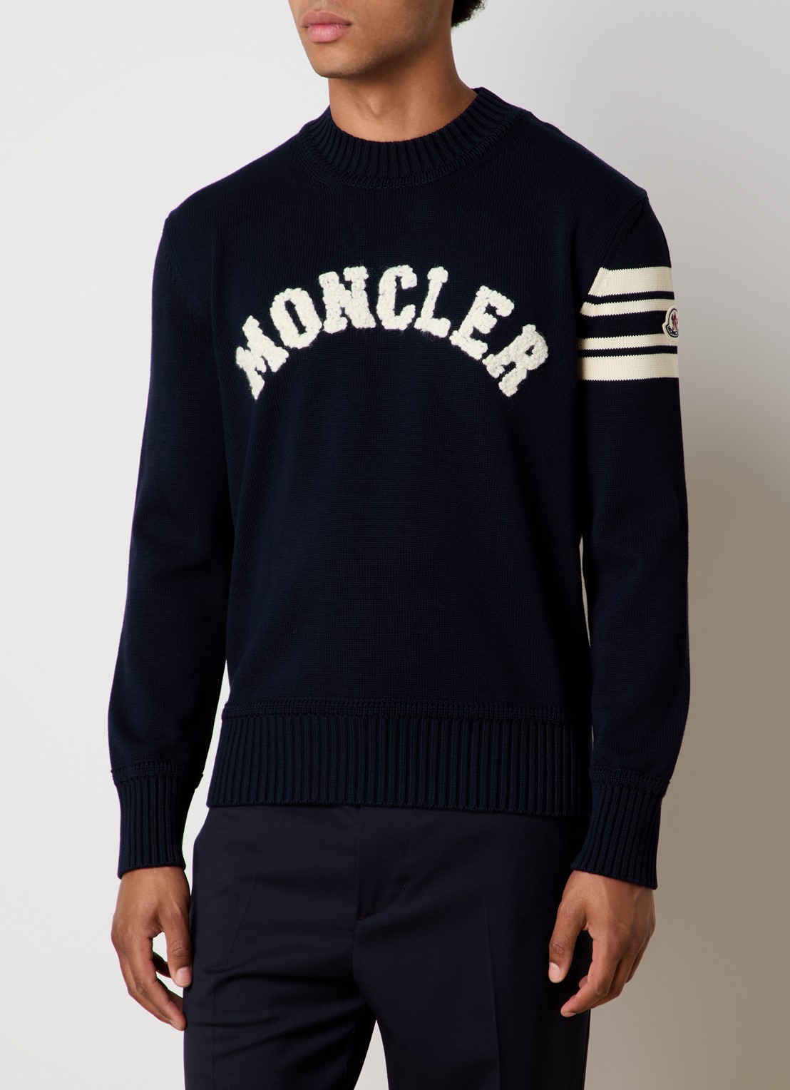 Moncler Grofgebreide trui met logoborduring - detail 4 donkerblauw