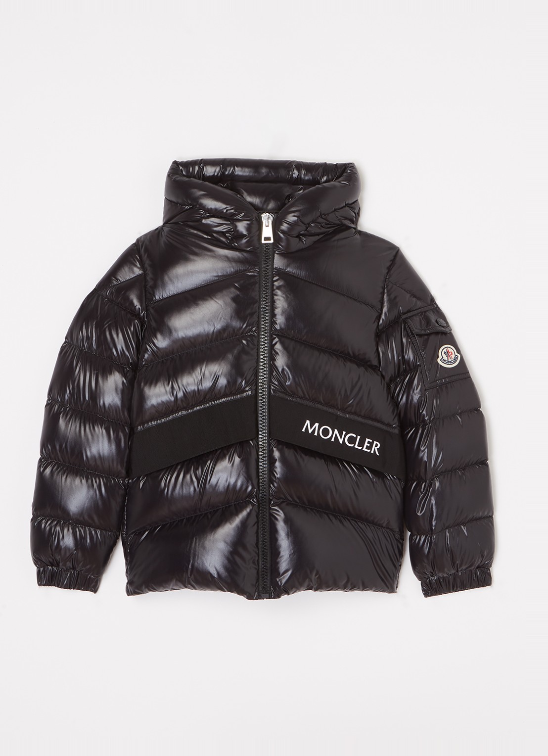 Moncler Groseiller puffer jack met donsvulling en capuchon - voorkant 2 zwart