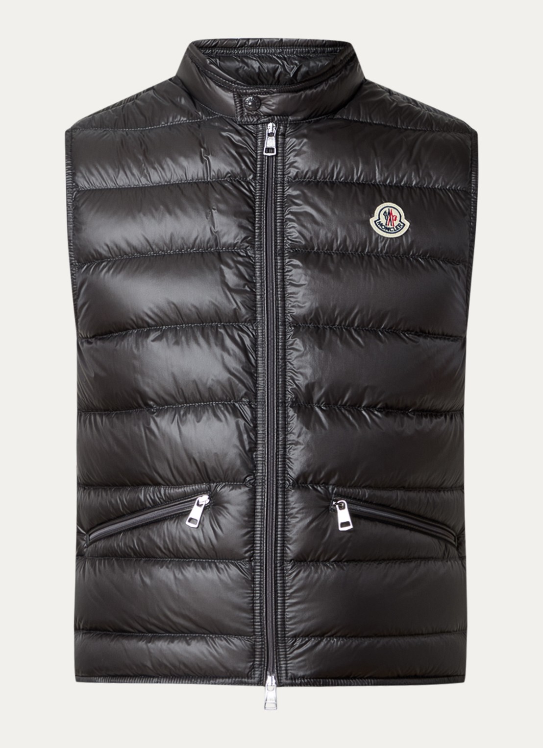 Moncler Gui gewatteerde bodywarmer met donsvulling en logo - voorkant 4 antraciet