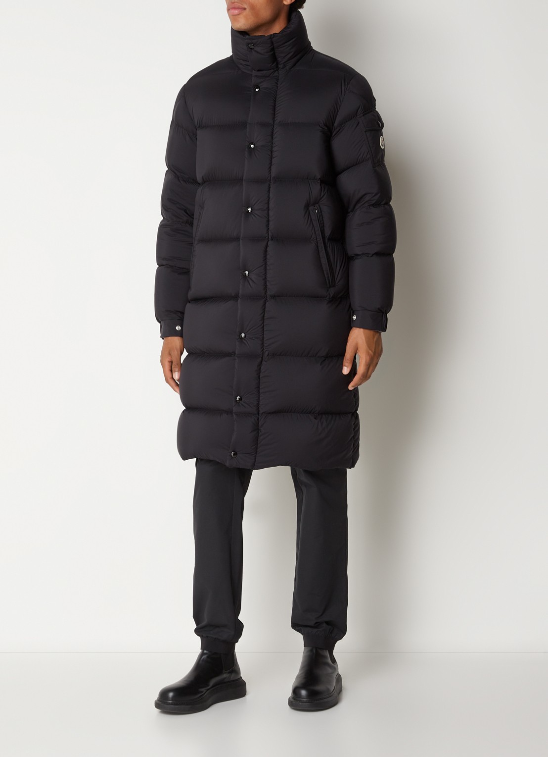 Moncler Hanoverian puffer jas met donsvulling en afneembare capuchon - voorkant 3 zwart