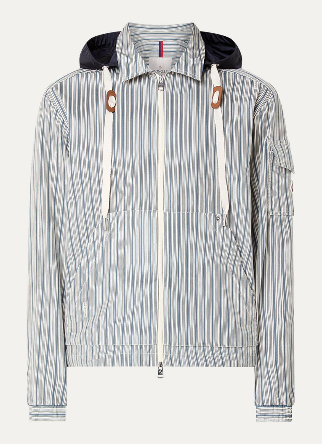 Moncler Havas windjack met streepprint en afneembare capuchon - voorkant 5 blauwgrijs