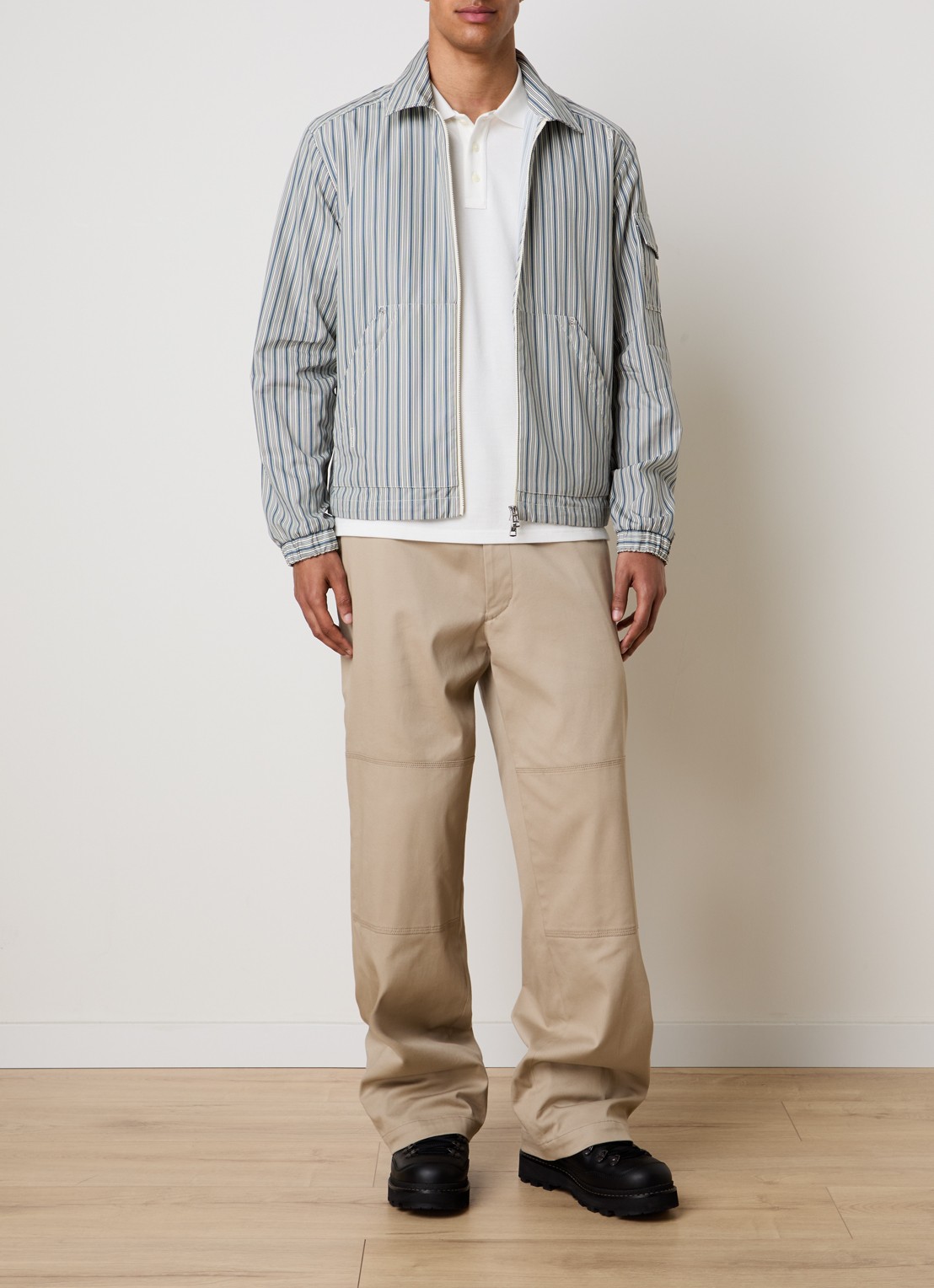 Moncler Havas windjack met streepprint en afneembare capuchon - voorkant 6 blauwgrijs