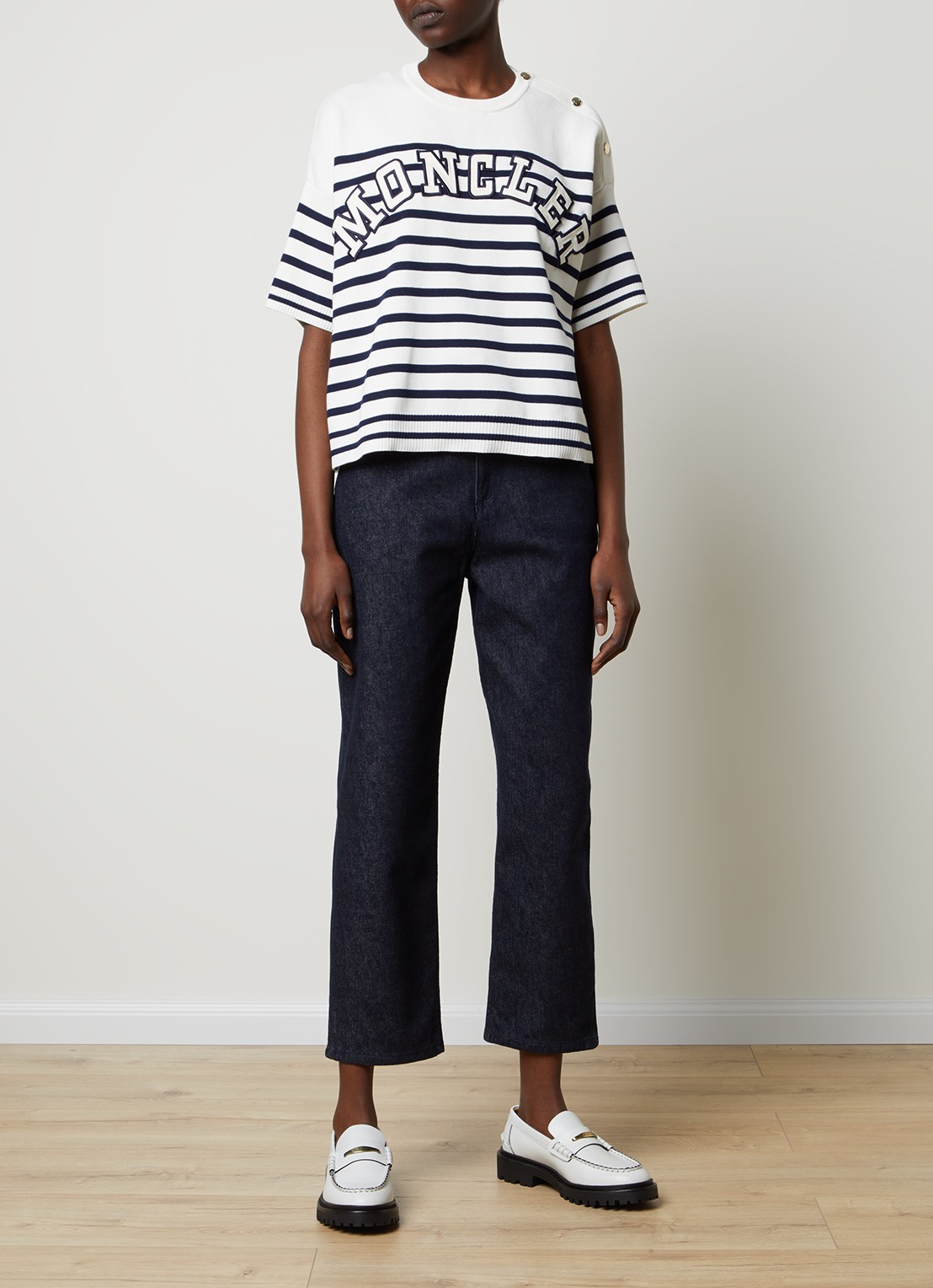 Moncler High waist cropped straight leg jeans met donkere wassing - voorkant 3 indigo