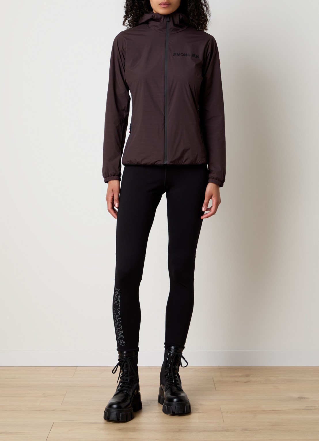 Moncler High waist legging met logo - voorkant 2 zwart