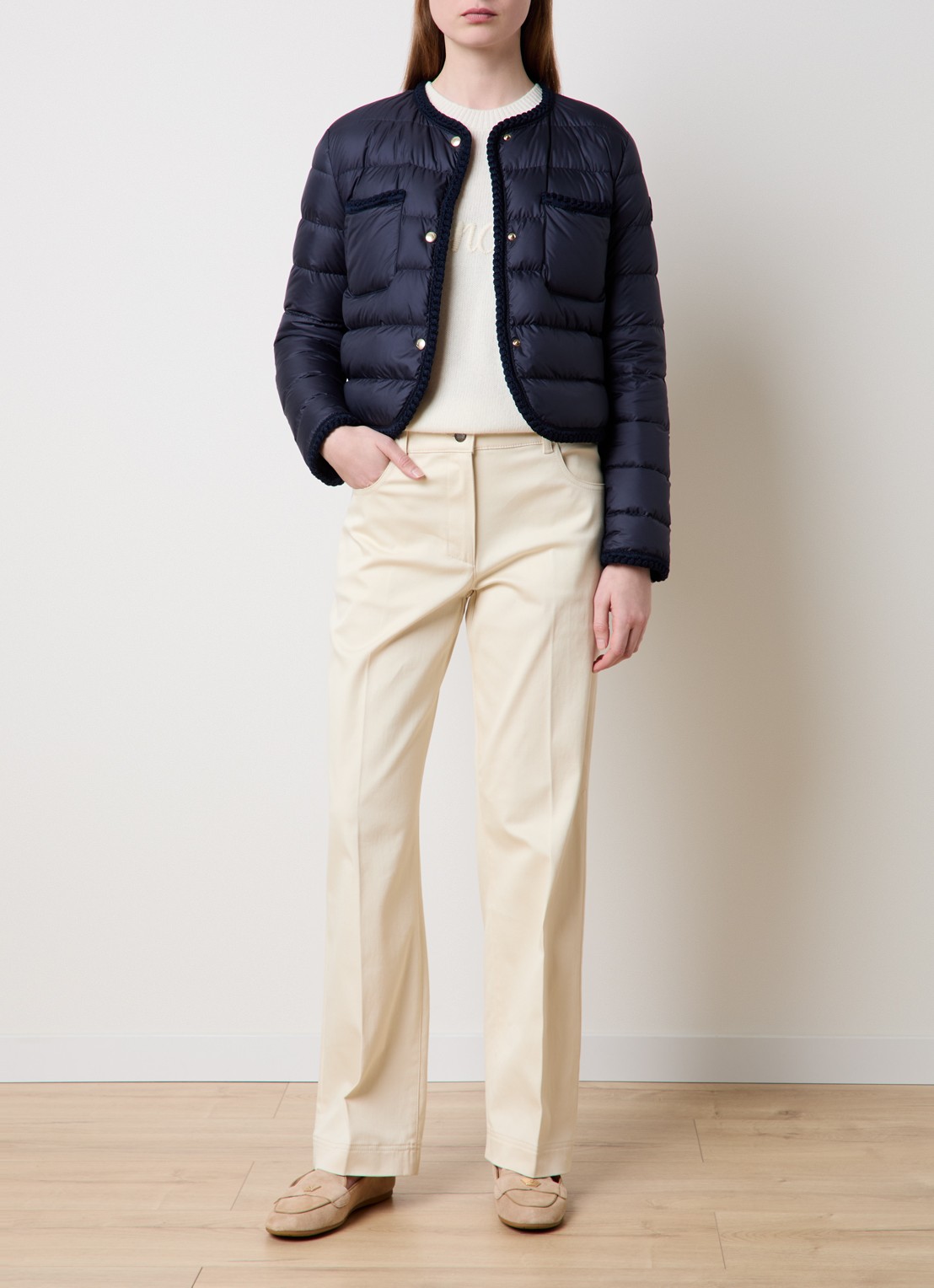 Moncler High waist loose fit broek met steekzakken - voorkant 6 beige