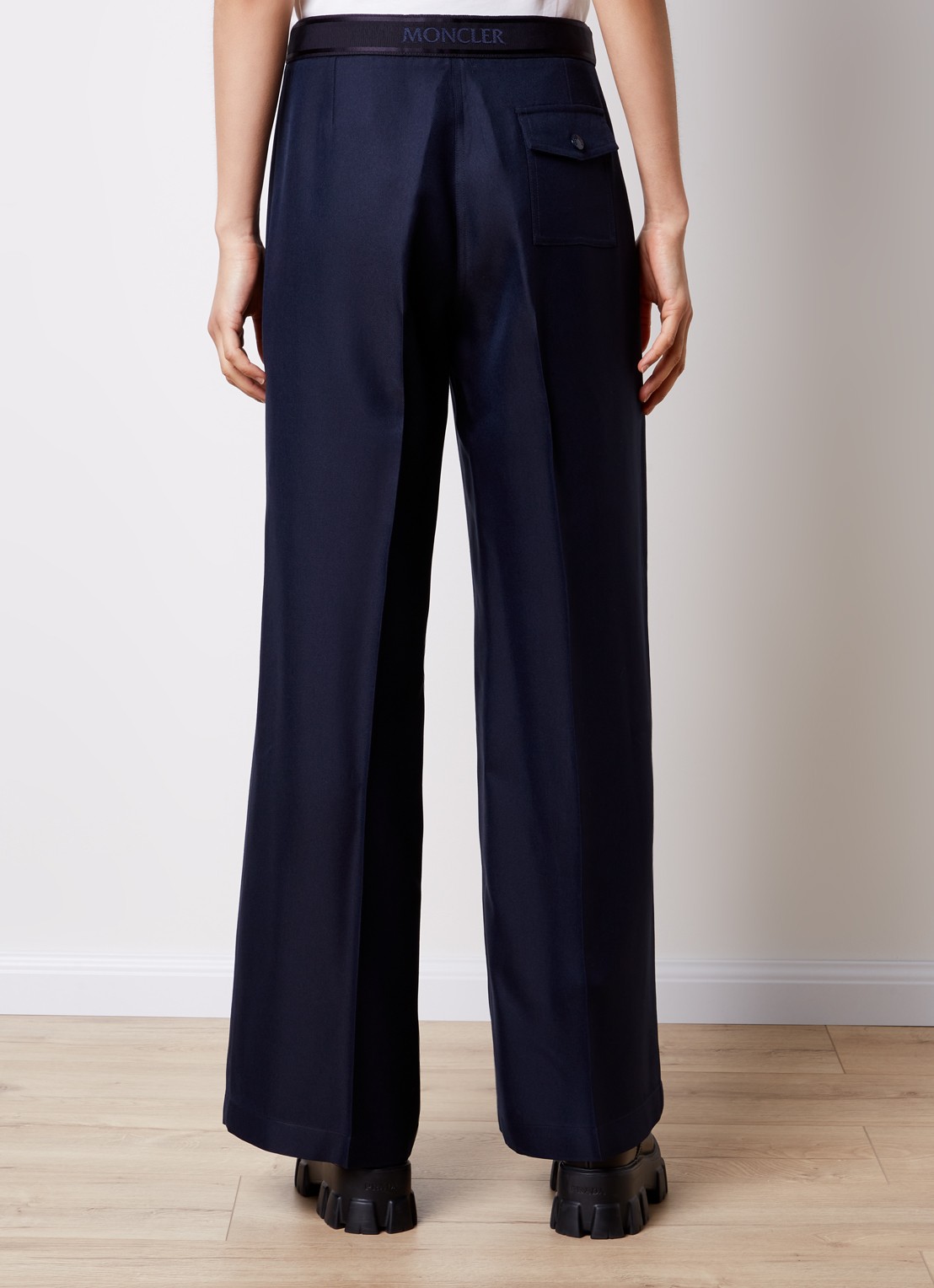 Moncler High waist loose fit pantalon met plooidetail - achterkant 3 donkerblauw