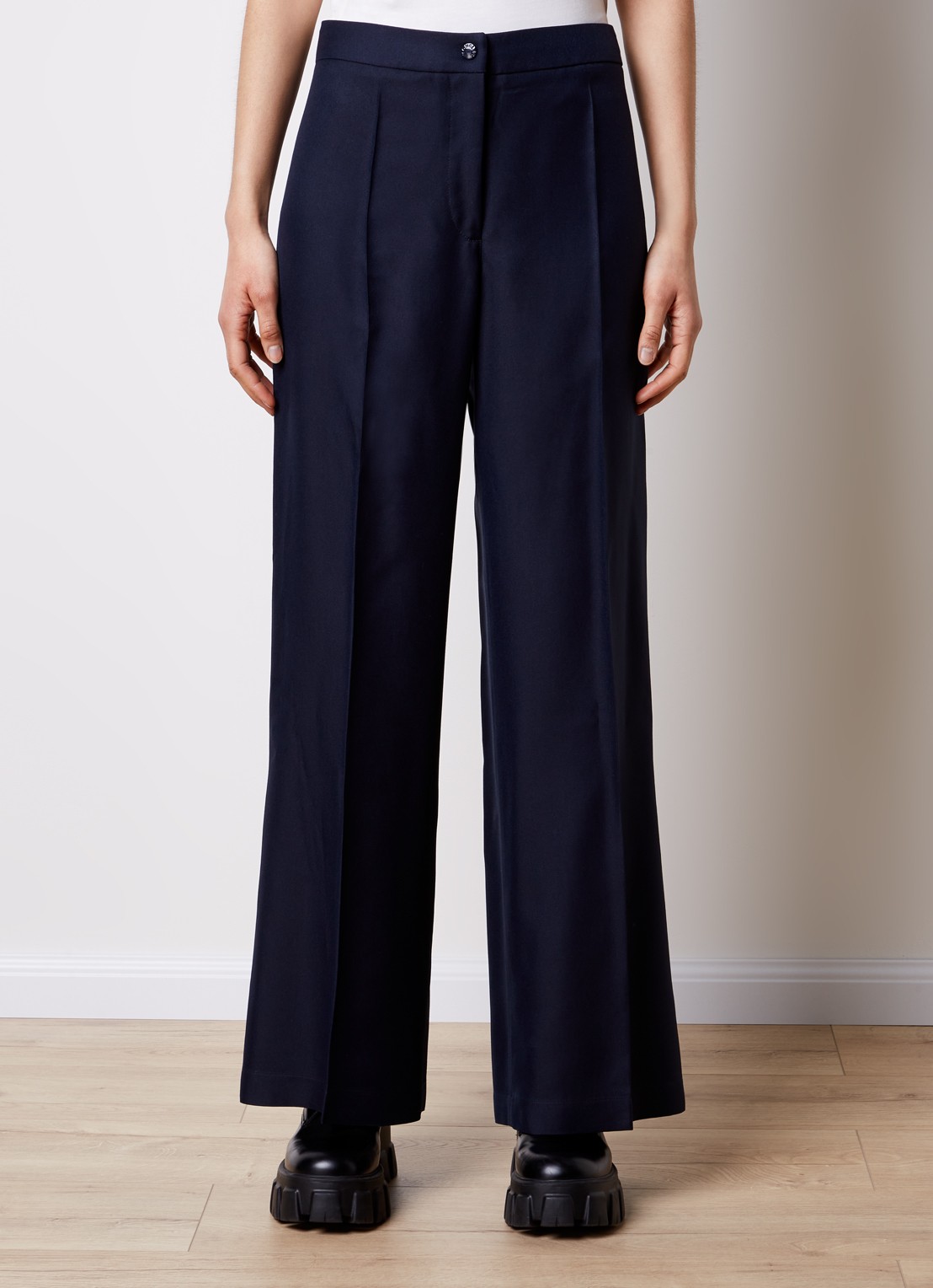 Moncler High waist loose fit pantalon met plooidetail - detail 4 donkerblauw