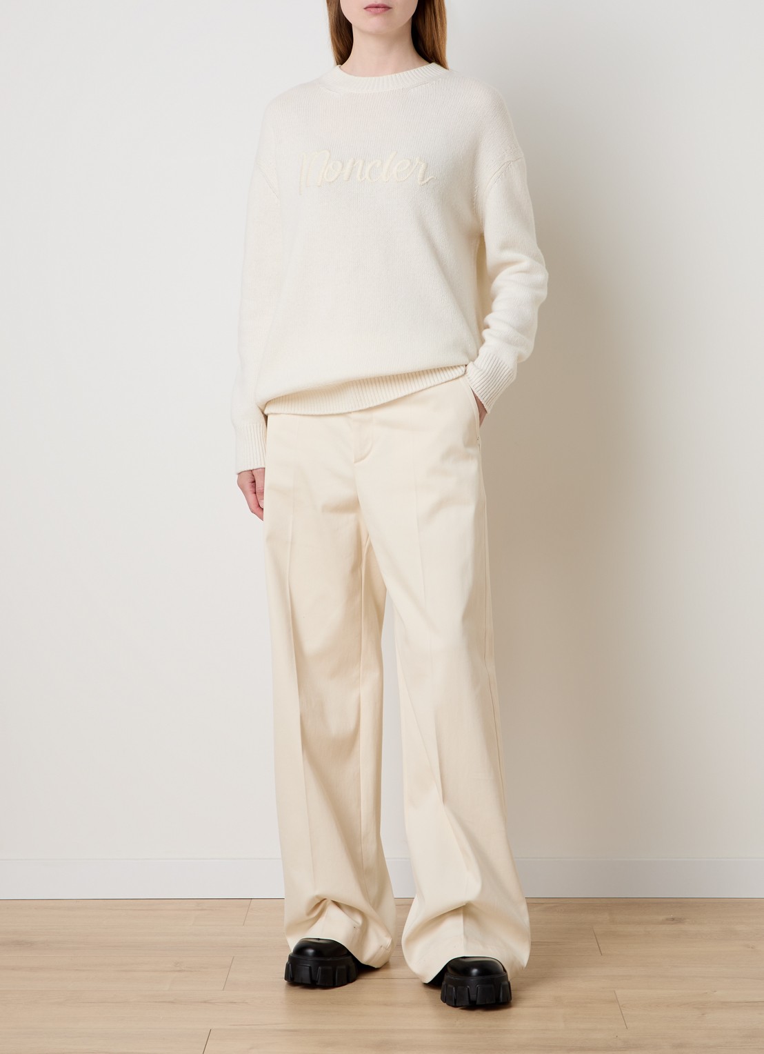 Moncler High waist straight fit pantalon met steekzakken - voorkant 3 beige
