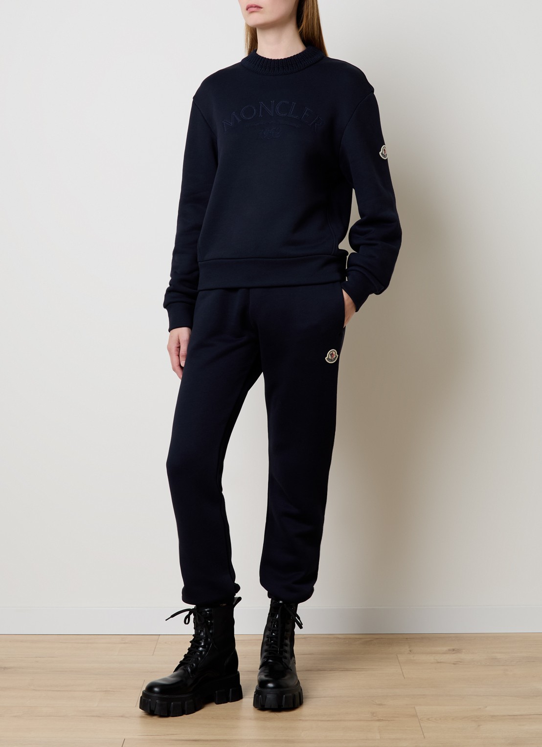 Moncler High waist tapered fit joggingbroek met logo - voorkant 3 donkerblauw