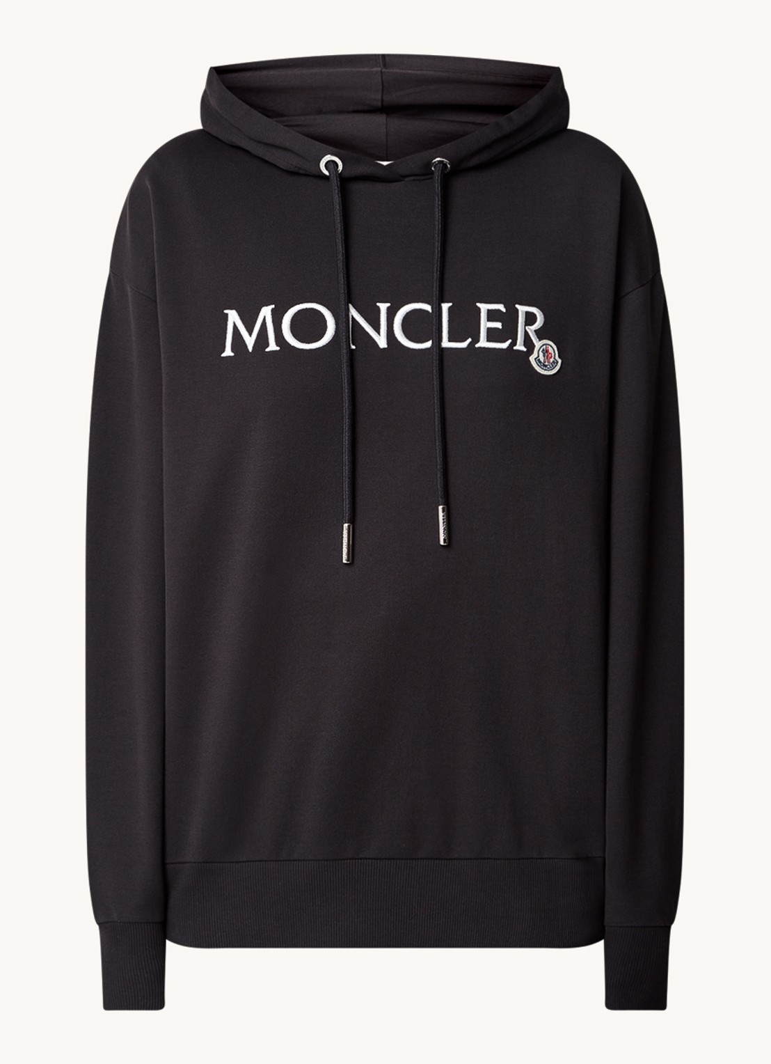 Moncler Hoodie met logoborduring - voorkant zwart