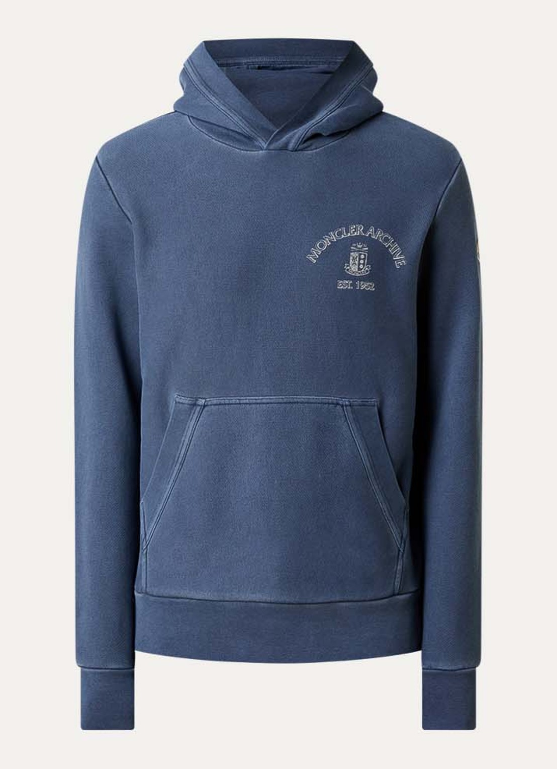 Moncler Hoodie met logoprint en kangeroezak - voorkant 5 staalblauw