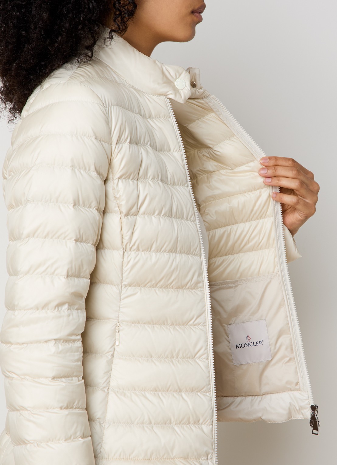 Moncler Igelle gewatteerde jas met donsvulling en logo - detail 5 gebroken wit