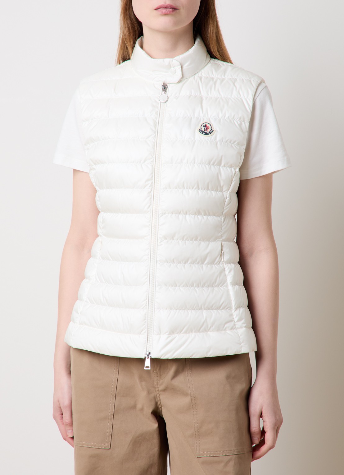 Moncler Igens gewatteerde bodywarmer met donsvulling en logo - detail 3 gebroken wit