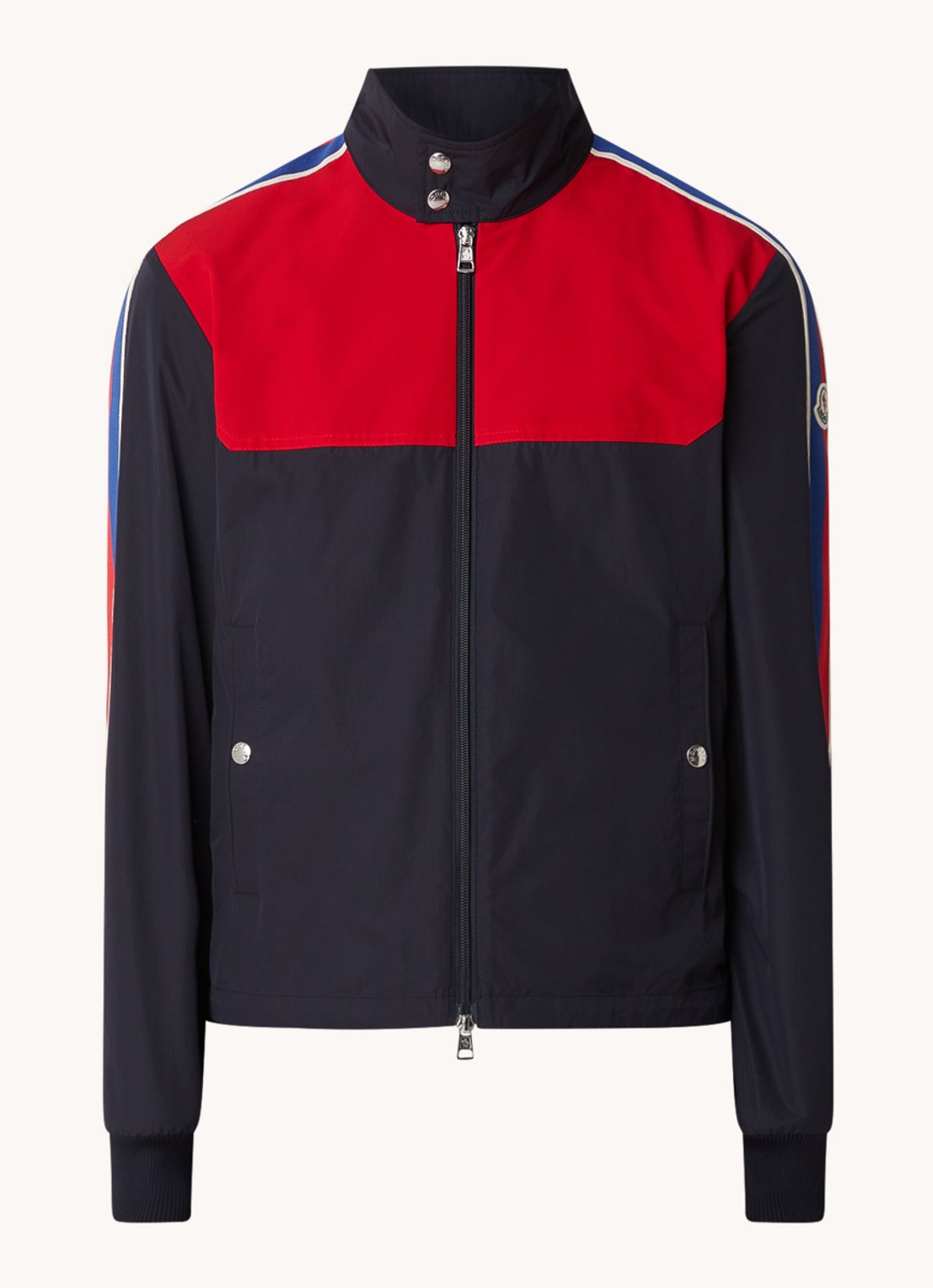 Moncler Iton jack met logoprint en streepdetail - voorkant 2 donkerblauw
