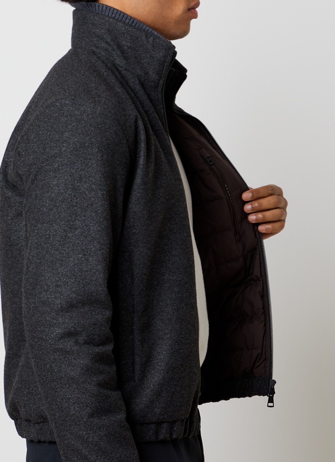 Moncler Jack in wolblend met steekzakken - detail 2 antraciet