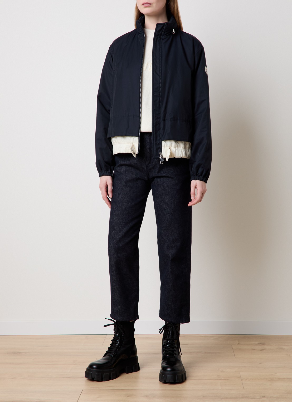 Moncler Janze gewatteerd jack met opbergbare capuchon - voorkant 6 donkerblauw