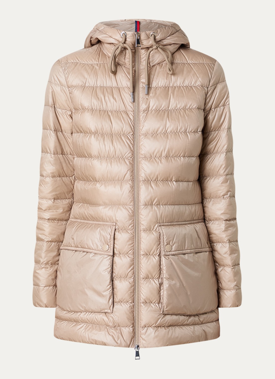 Moncler Jasmin gewatteerde parka met donsvulling en klepzakken - voorkant beige