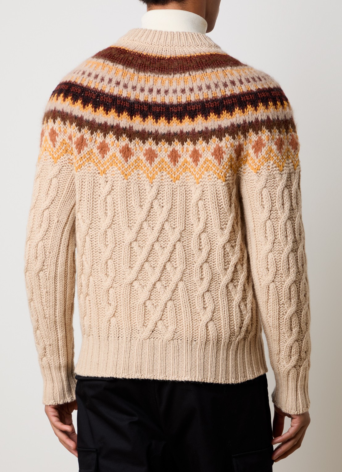 Moncler Kabelgebreide trui van scheerwol met ingebreid patroon - achterkant beige