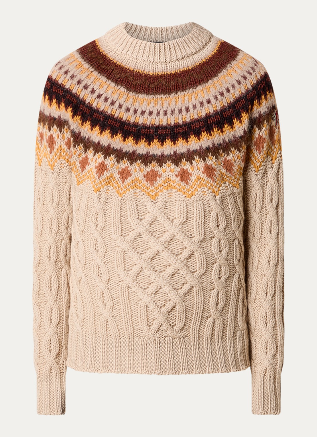 Moncler Kabelgebreide trui van scheerwol met ingebreid patroon - voorkant 2 beige