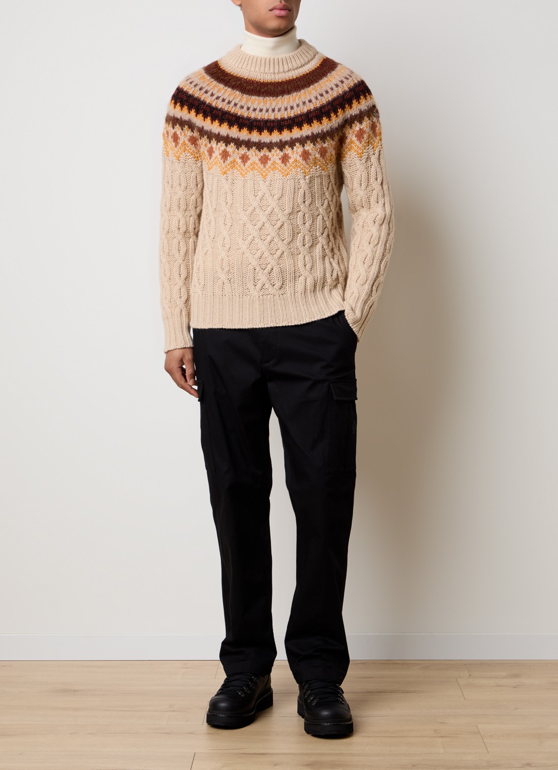 Moncler Kabelgebreide trui van scheerwol met ingebreid patroon - voorkant 3 beige