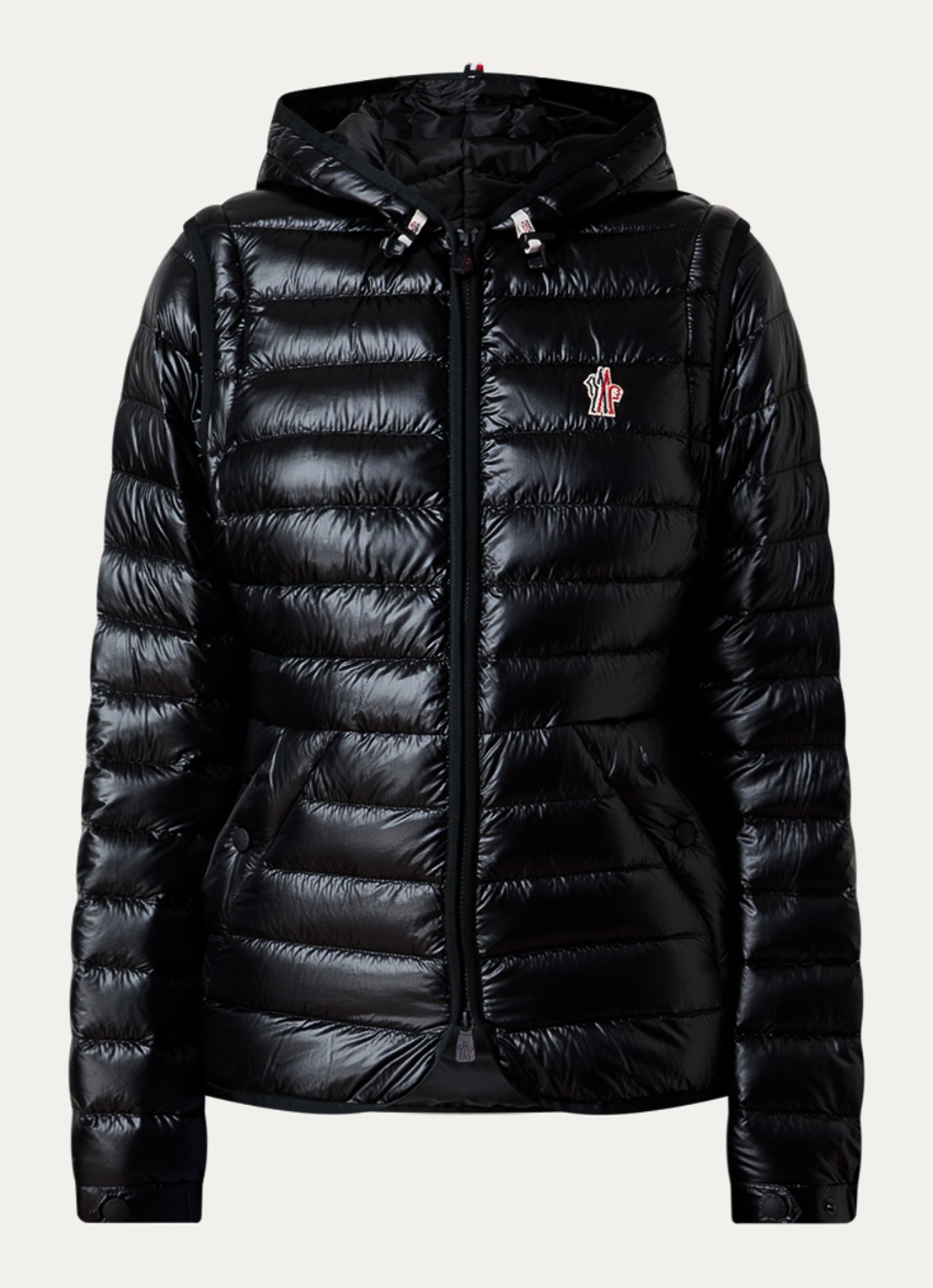 Moncler Karuras puffer jack met donsvulling en capuchon - voorkant 5 zwart