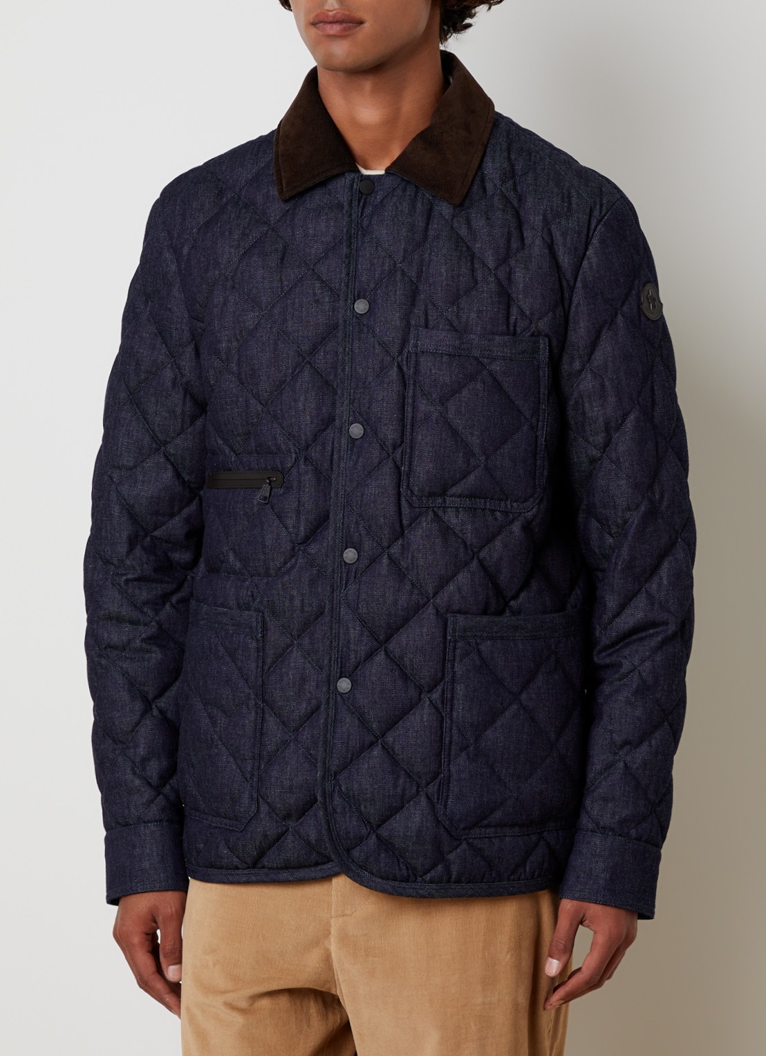 Moncler Kryen gewatteerde jack van denim met donsvulling en quilt patroon - detail 3 indigo