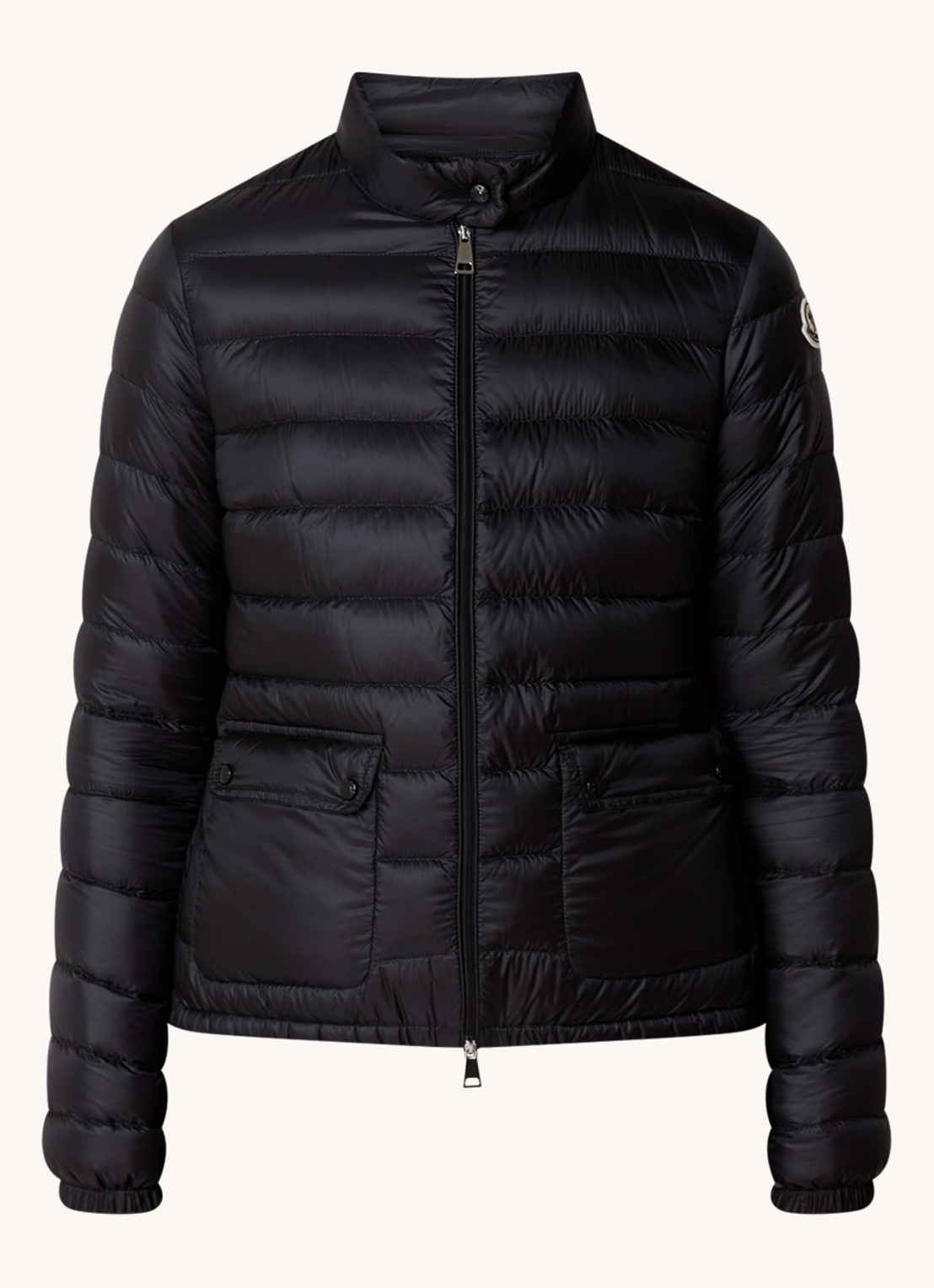 Moncler Lans gewatteerd jack met donsvulling met logoborduring - voorkant 5 zwart