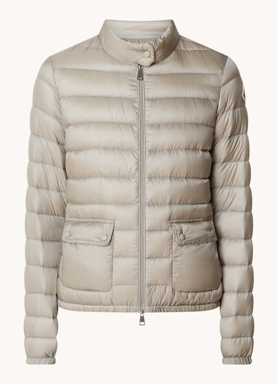 Moncler Lans gewatteerd jack met donsvulling met logoborduring - voorkant donkerbeige