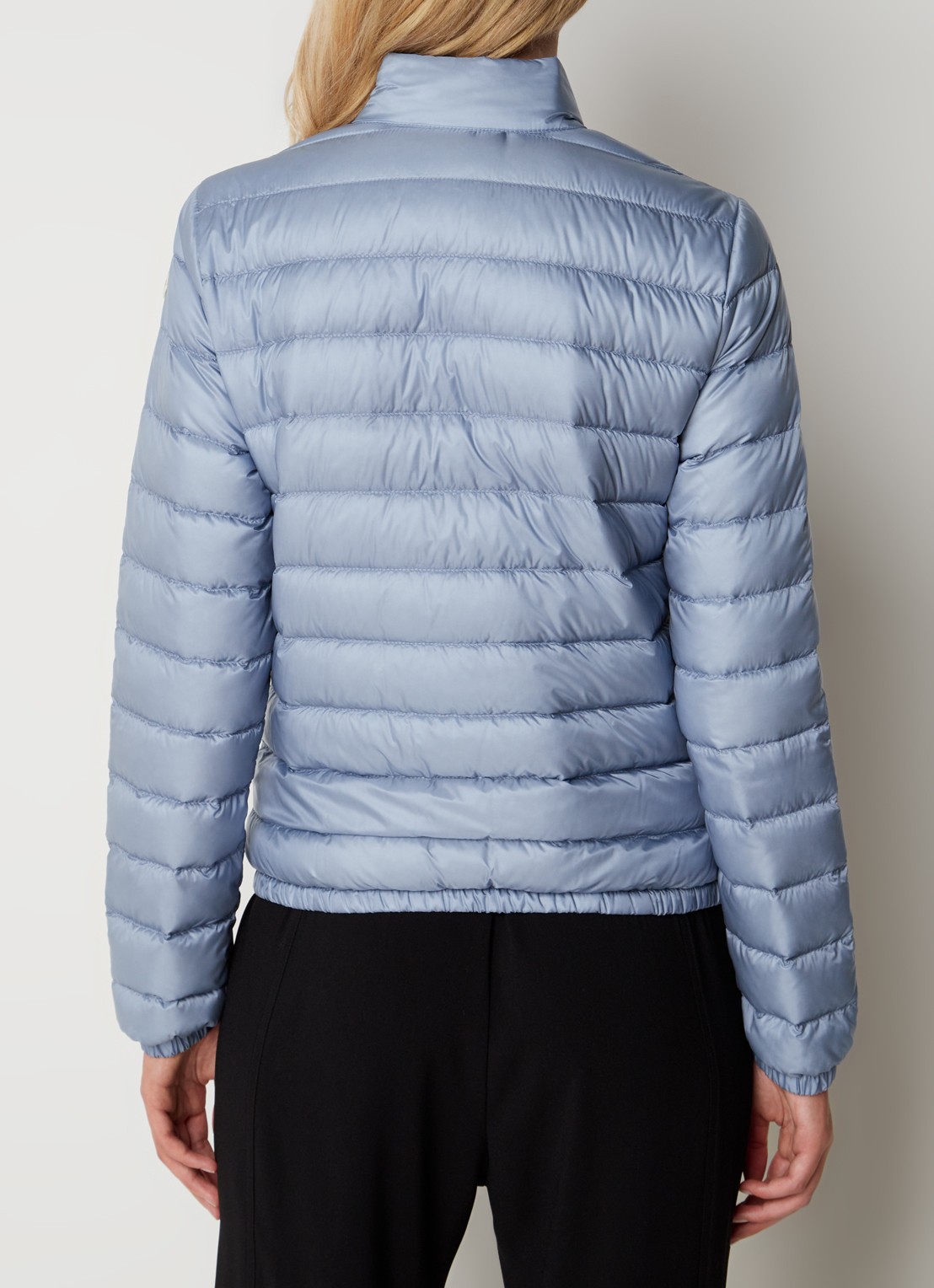 Moncler Lans gewatteerd jack met donsvulling met logoborduring - achterkant 6 staalblauw