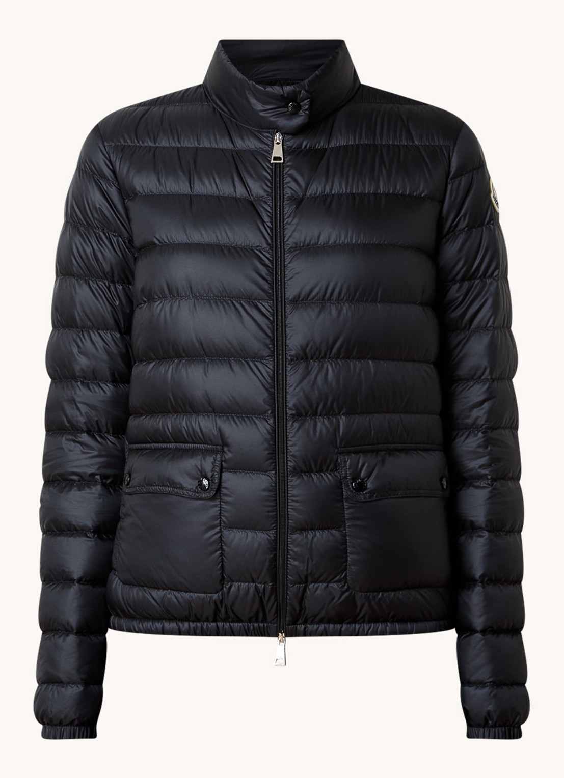 Moncler Lans gewatteerde jas met donsvulling en klepzakken - voorkant 2 zwart