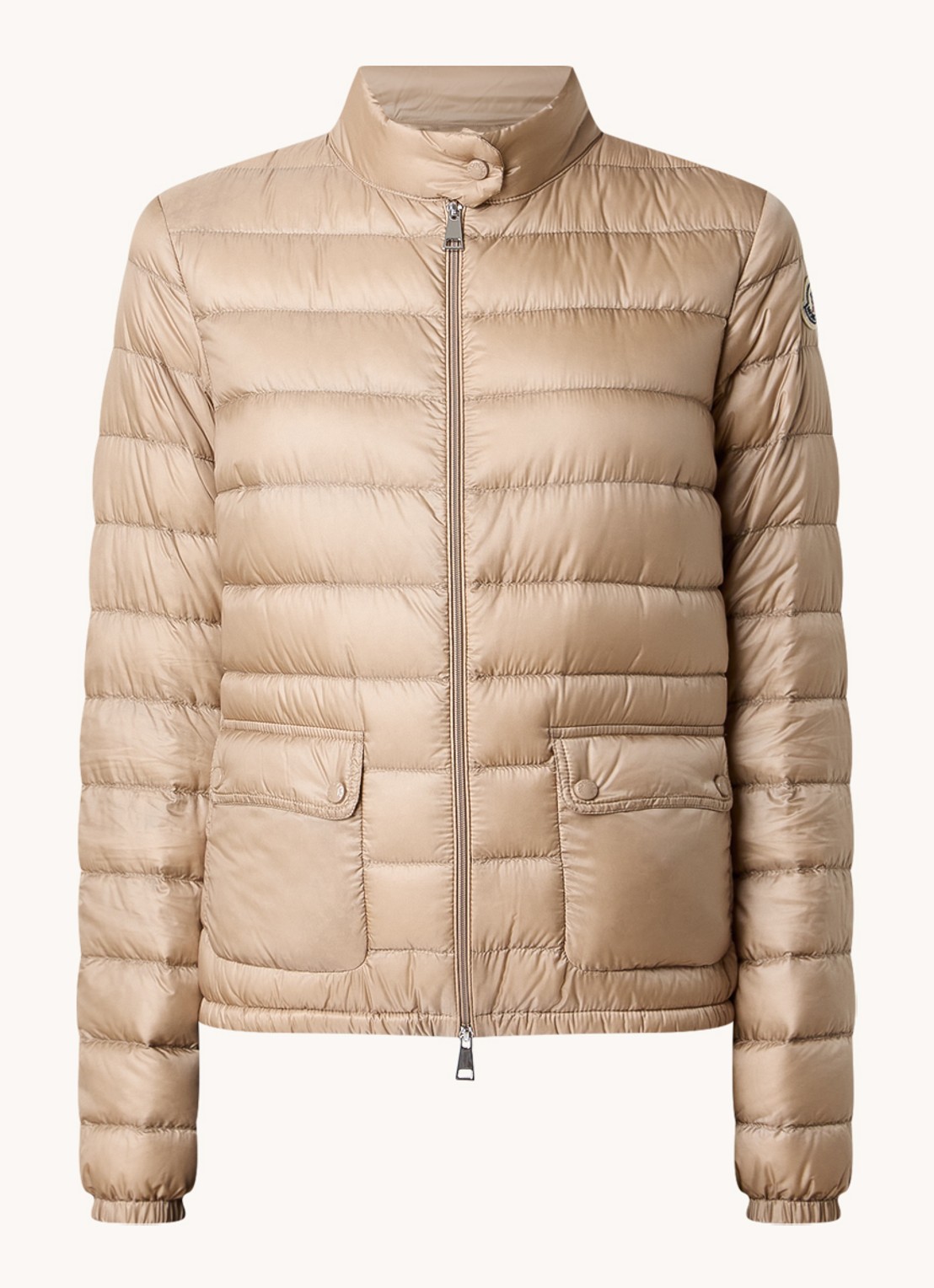 Moncler Lans gewatteerde jas met donsvulling en klepzakken - voorkant 2 beige