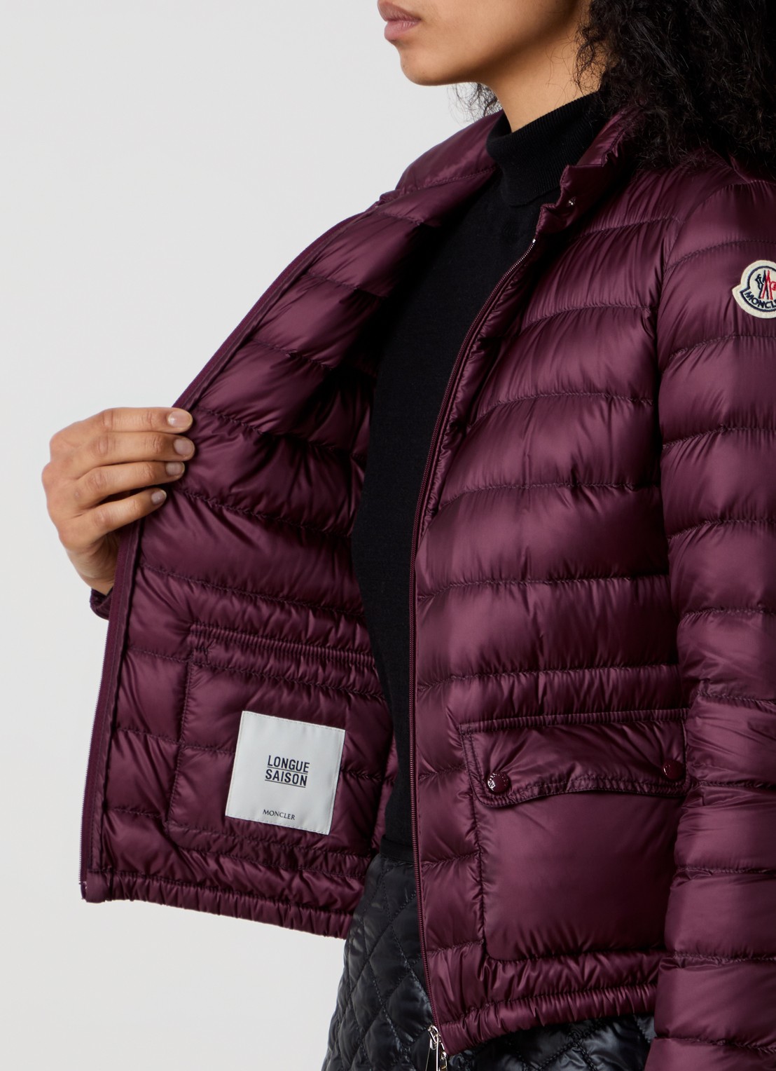 Moncler Lans gewatteerde jas met donsvulling en klepzakken - detail 7 bordeauxrood