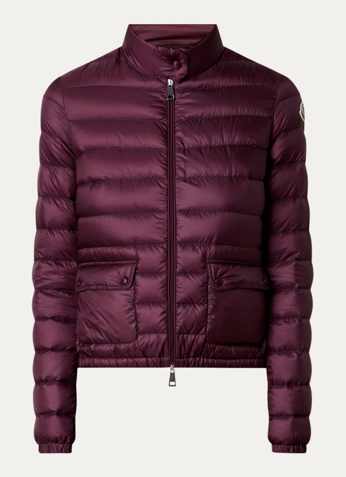 Moncler Lans gewatteerde jas met donsvulling en klepzakken - voorkant 3 bordeauxrood