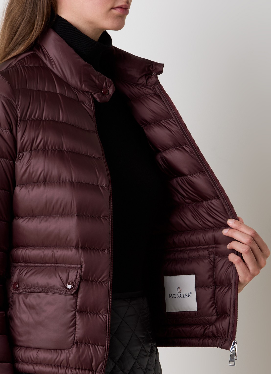 Moncler Lans gewatteerde jas met donsvulling en klepzakken - detail 10 bordeauxrood