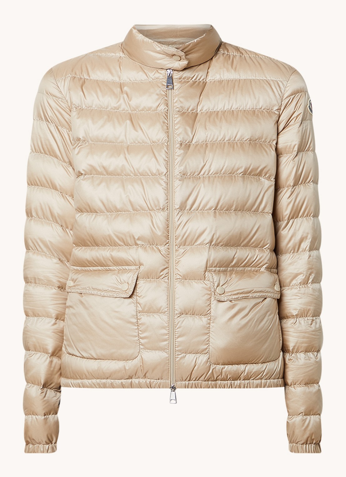 Moncler Lans puffer jack met donsvulling en klepzakken - voorkant beige