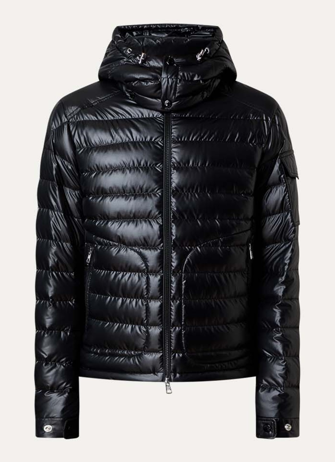 Moncler Lauros gewatteerd jack met donsvulling en afneembare capucon - voorkant zwart