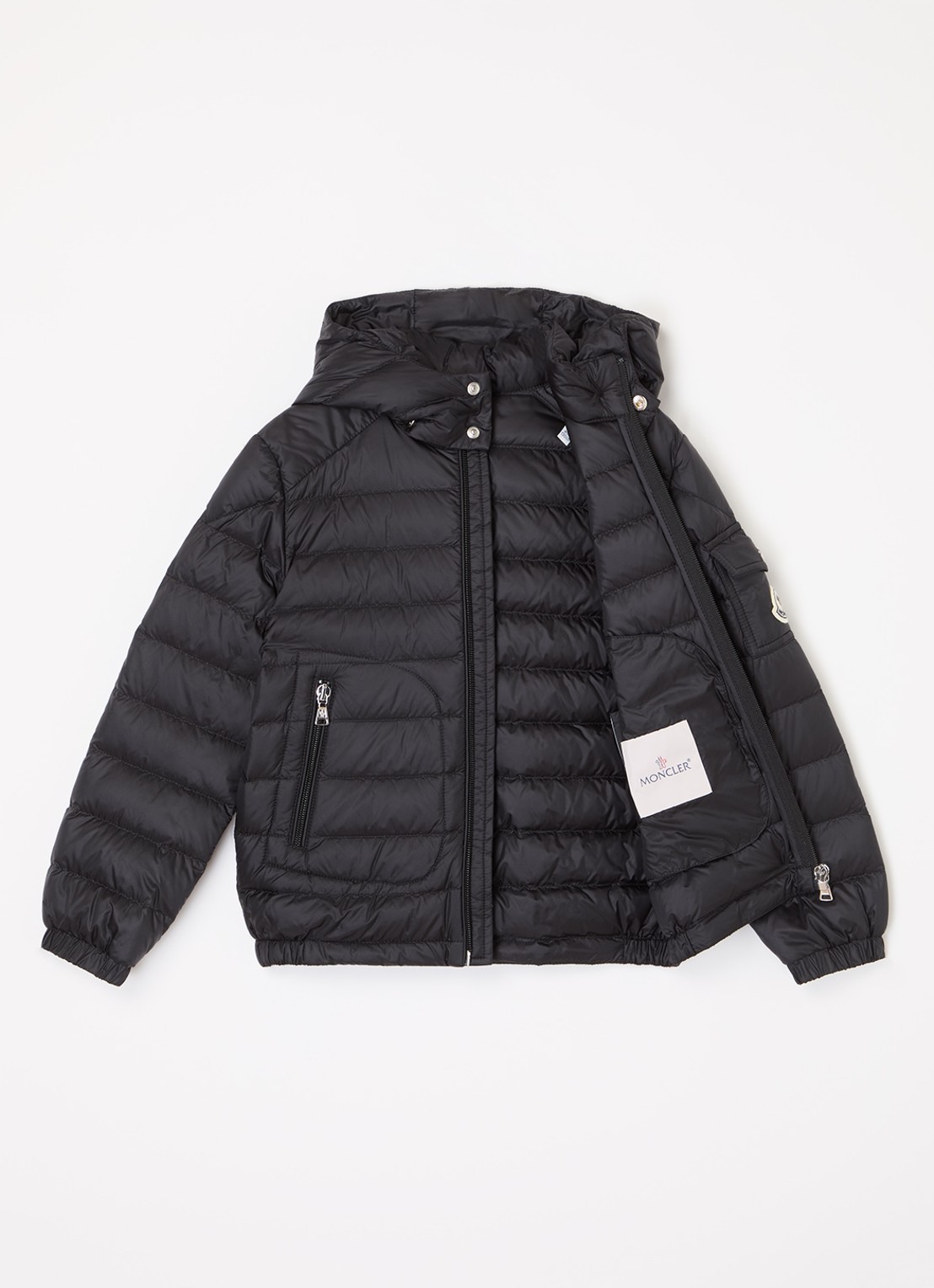 Moncler Lauros gewatteerde jas met donsvulling en afneembare capuchon - voorkant 3 zwart