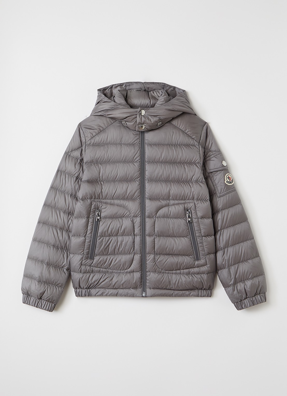 Moncler Lauros puffer jack met capuchon - voorkant 2 grijs