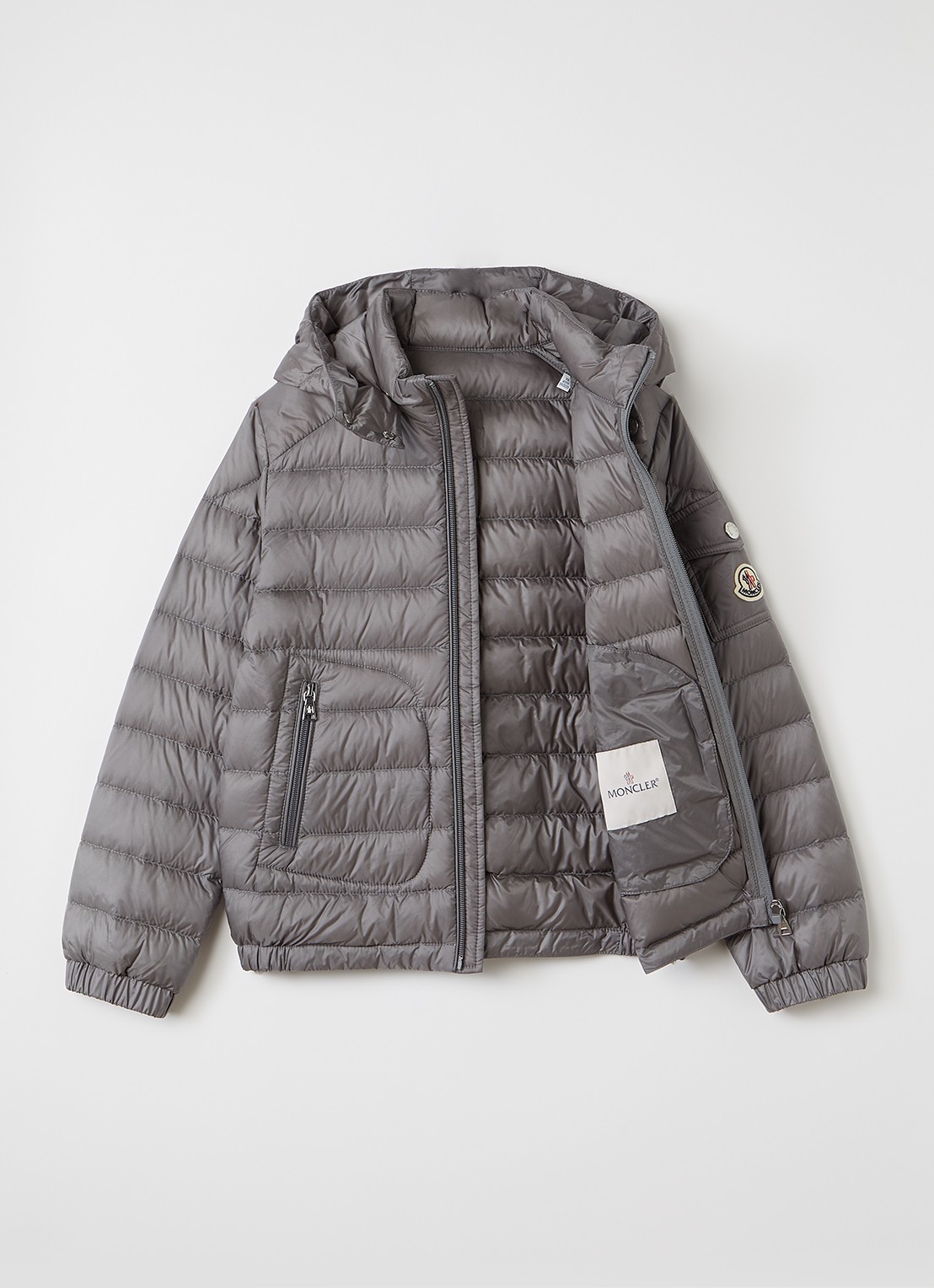 Moncler Lauros puffer jack met capuchon - voorkant 3 grijs