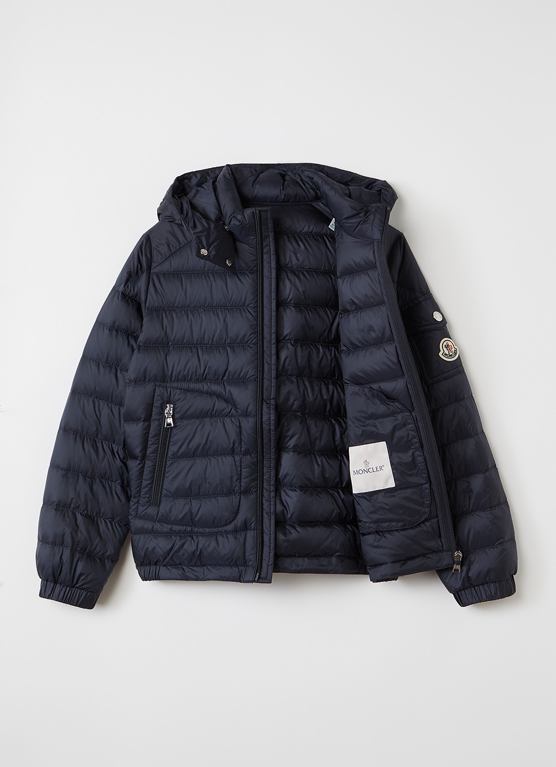 Moncler Lauros puffer jack met capuchon - voorkant 2 donkerblauw
