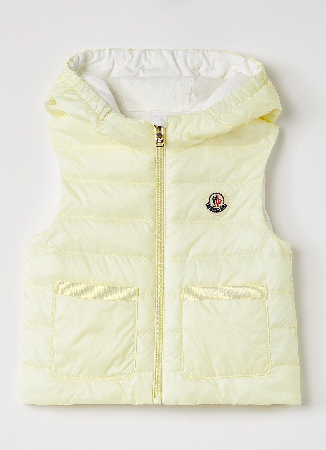 Moncler Lia gewatteerde bodywarmer met donsvulling - voorkant geel