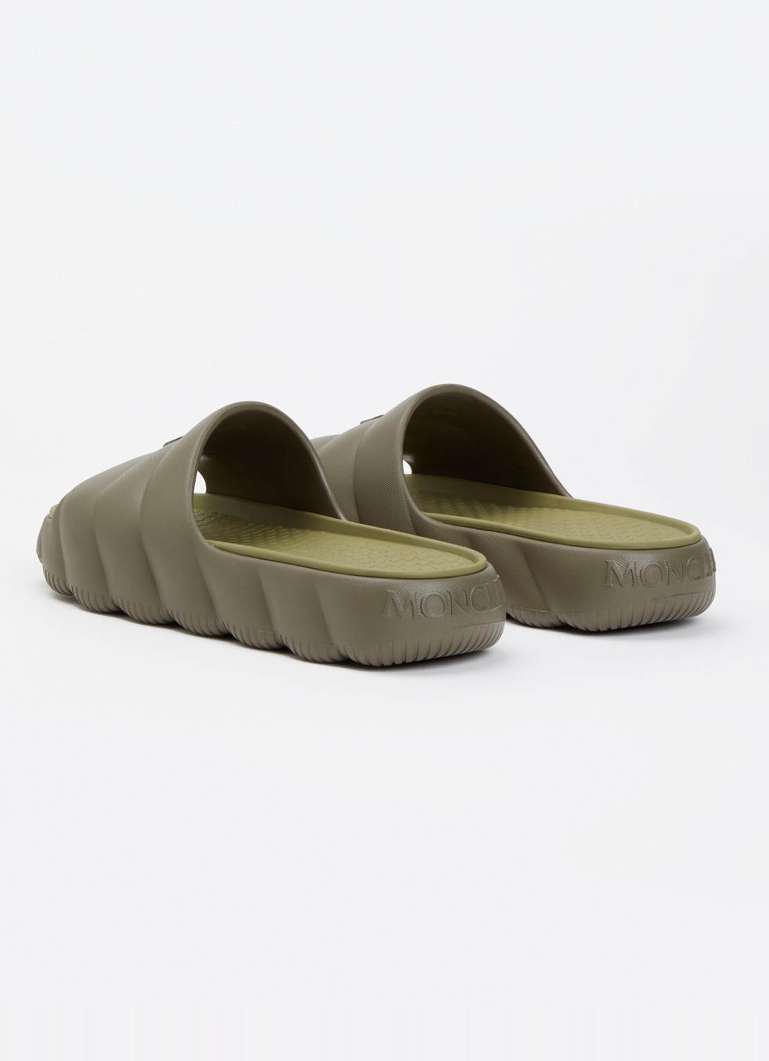 Moncler Lilo slipper met logo - achterkant bronsgroen