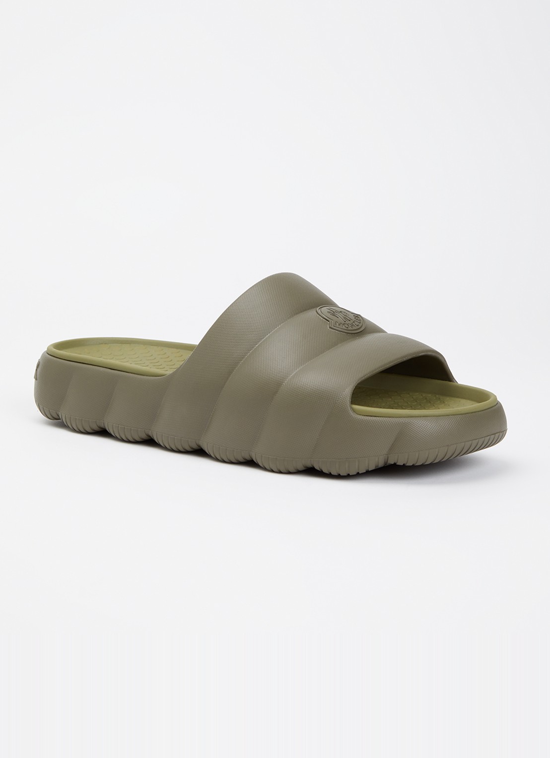 Moncler Lilo slipper met logo - voorkant 6 bronsgroen