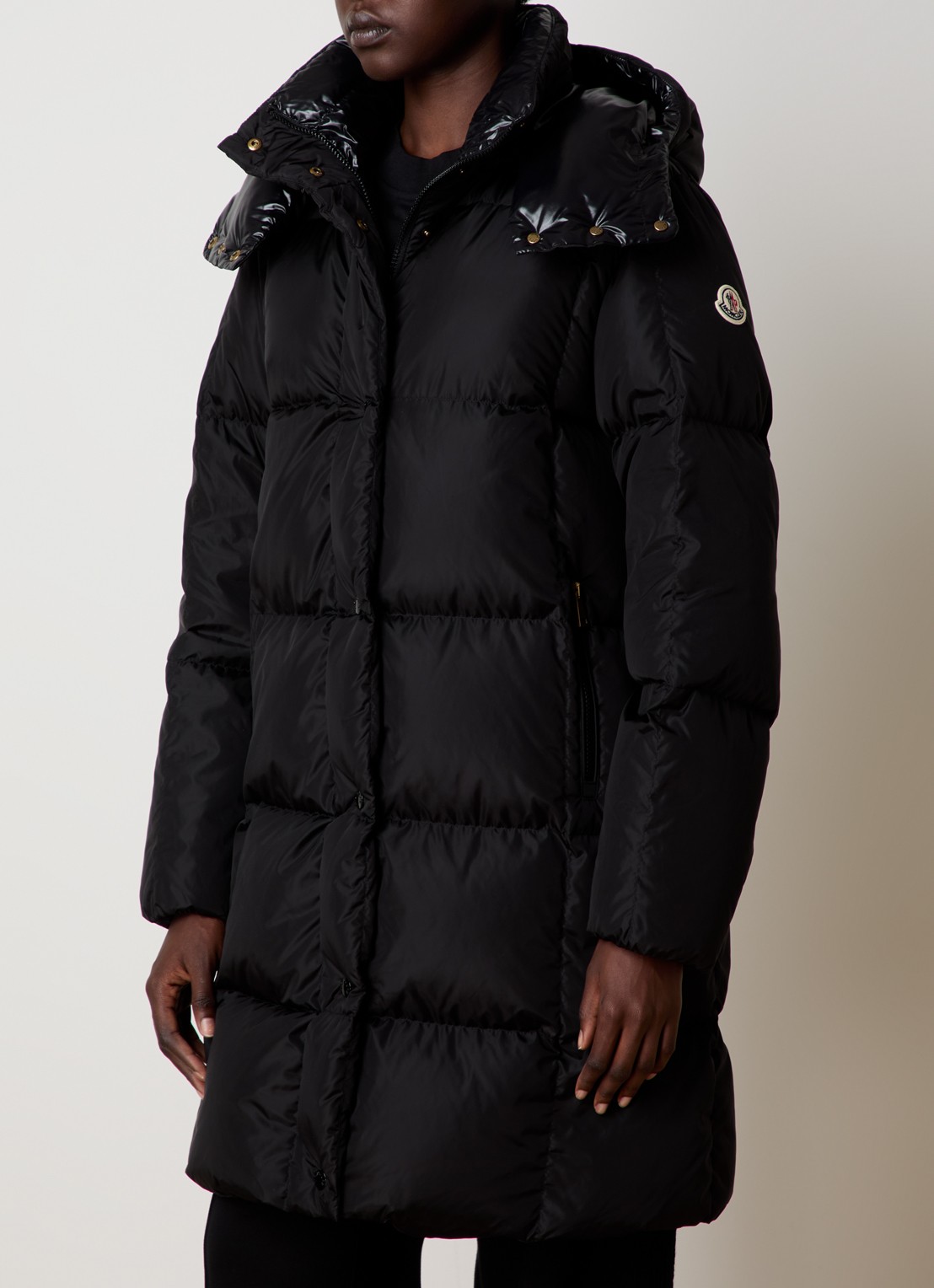Moncler Litte puffer jas met donsvulling en afneembare capuchon - detail zwart