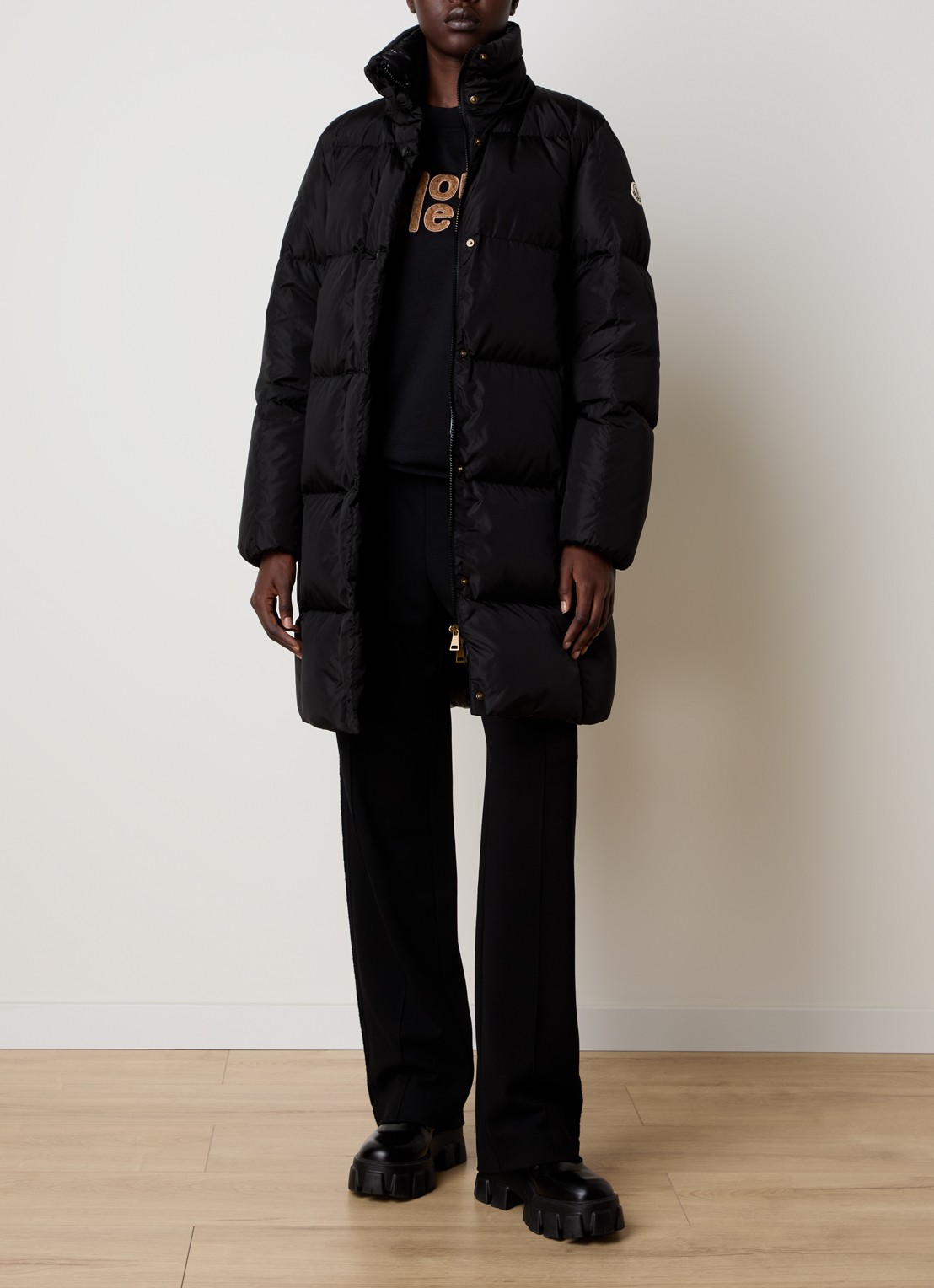 Moncler Litte puffer jas met donsvulling en afneembare capuchon - voorkant 5 zwart