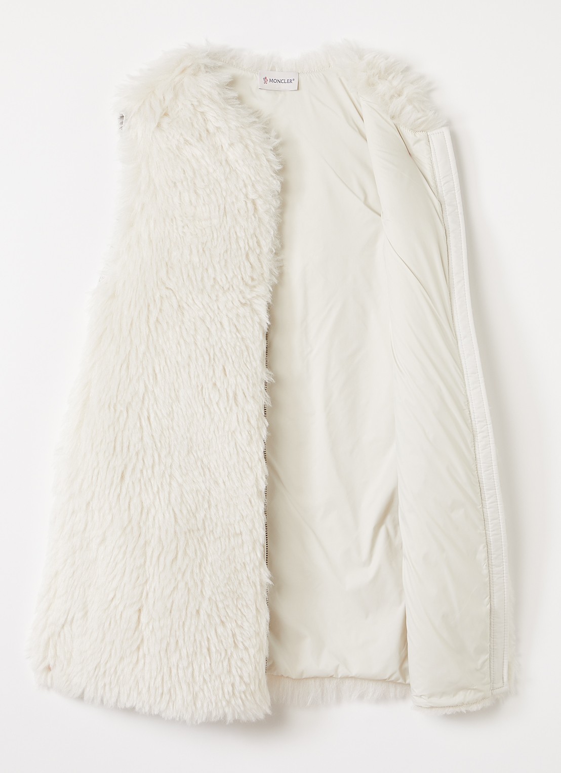 Moncler Longline bodywarmer van imitatiebont - voorkant 2 wit