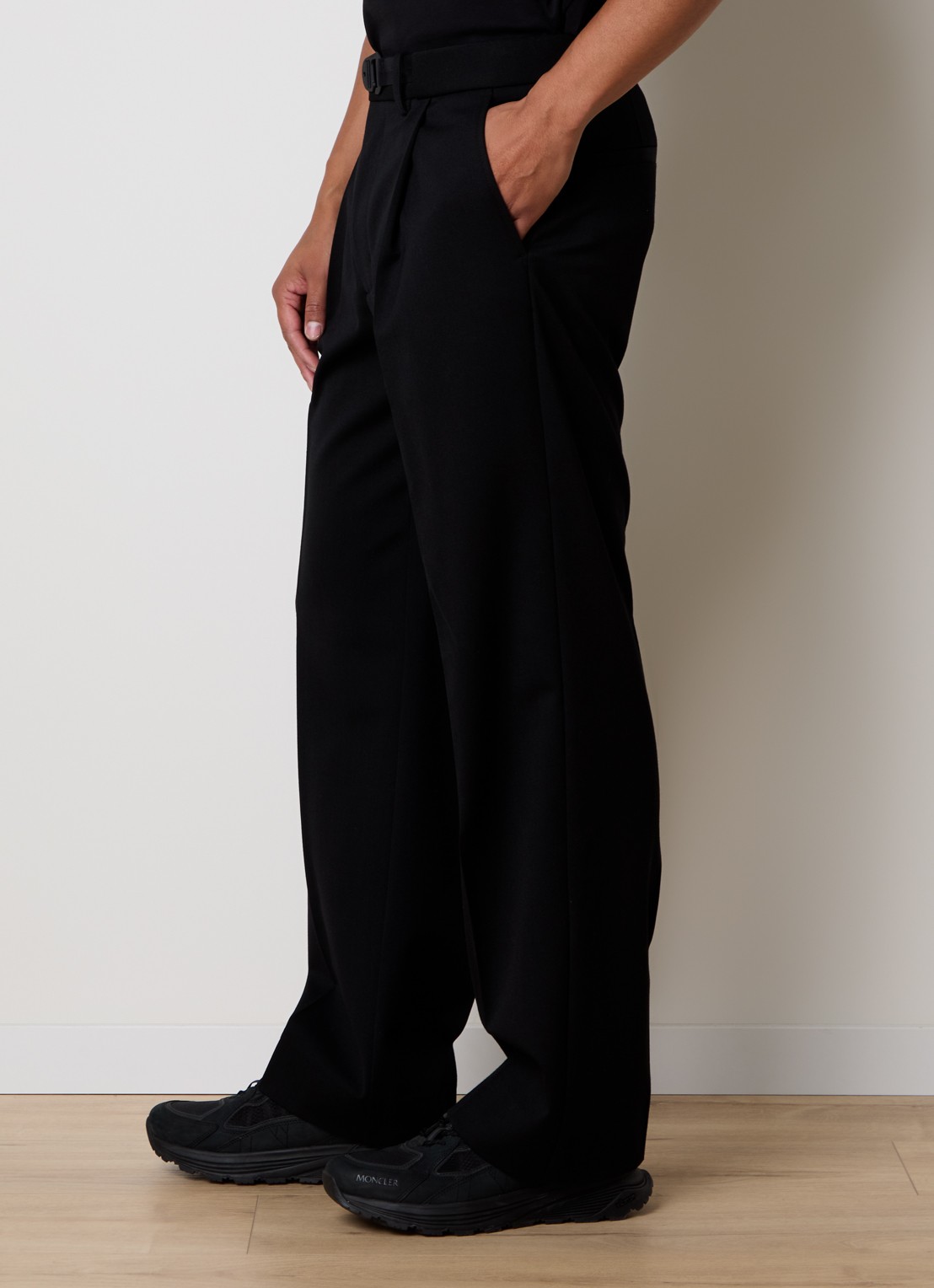 Moncler Loose fit pantalon in wolblend - detail 3 zwart