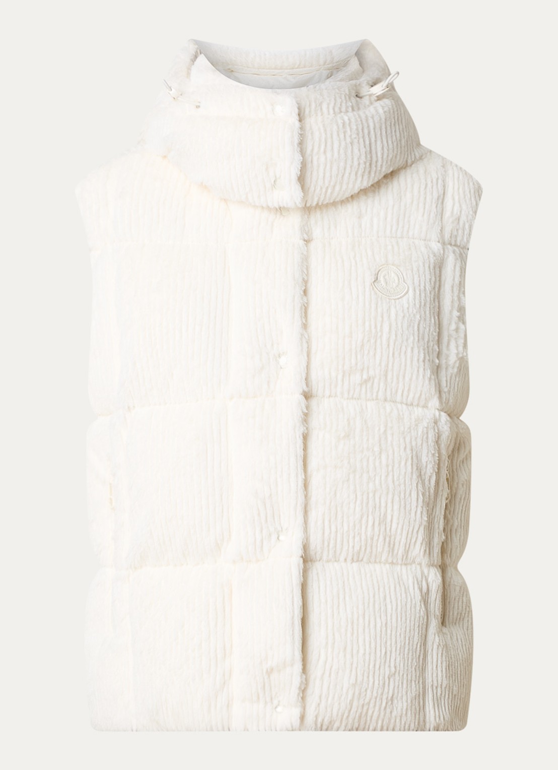 Moncler Luzule gewatteerde bodywarmer met donsvulling en logo - voorkant gebroken wit